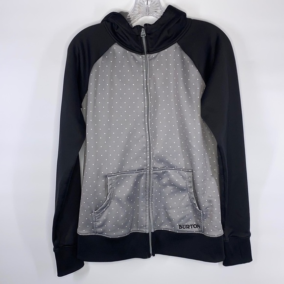 Burton Gray White Polka Dot Hooded Zip Up Sweatshirt Size Medium - Picture 1 of 7
